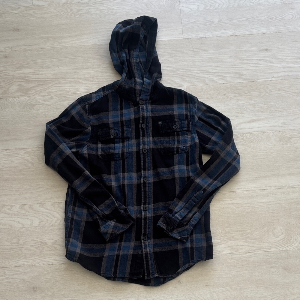 Quiksilver Black and Blue Plaid Kids Shirt